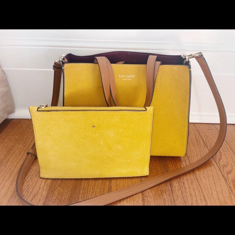 Kate Spade Sam Medium with Pouch Soleil Mustard Suede Satchel